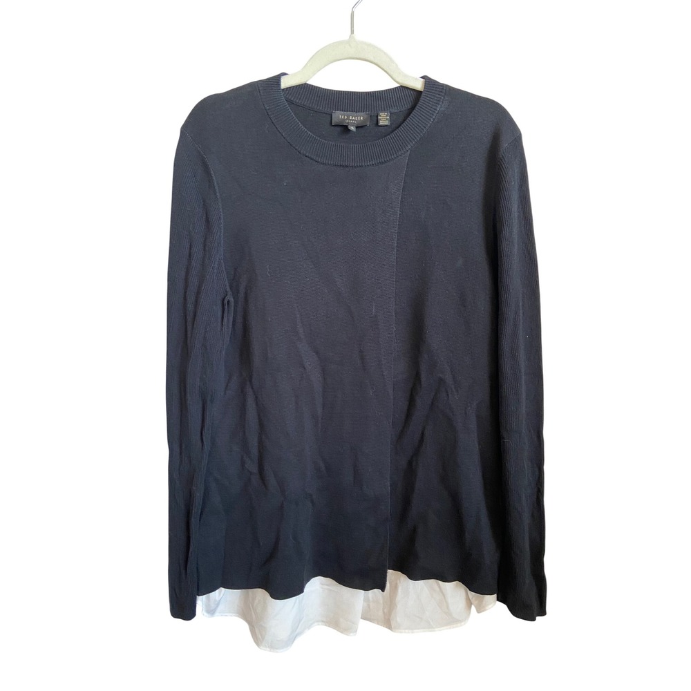 Ted Baker London Black Denay Layered Look Cotton Modal Sweater Size 5 L